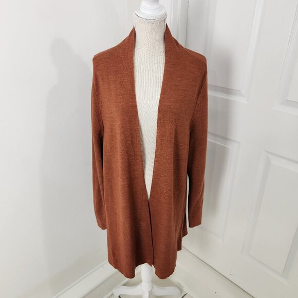 Eileen Fisher Sweaters - Eileen Fisher Cardigan Womens 2X Rust Merino Wool Open Thin Fine Neutral Boho